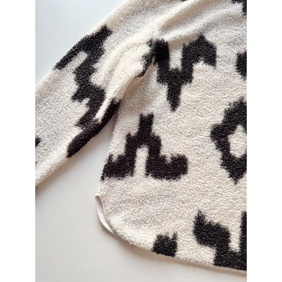 H&M Cream Black Patterned Sherpa Fleece Half Zip Top Teddy Sweater, Size M - Picture 9 of 14